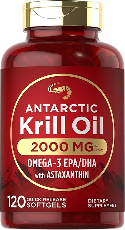Carlyle Antarctic Krill Oil 2000mg | 120 Softgels | Omega-3 EPA, DHA, with Astaxanthin Supplement Sourced from Red Krill | Maximum Strength | Laboratory Tested | Non-GMO and Gluten Free