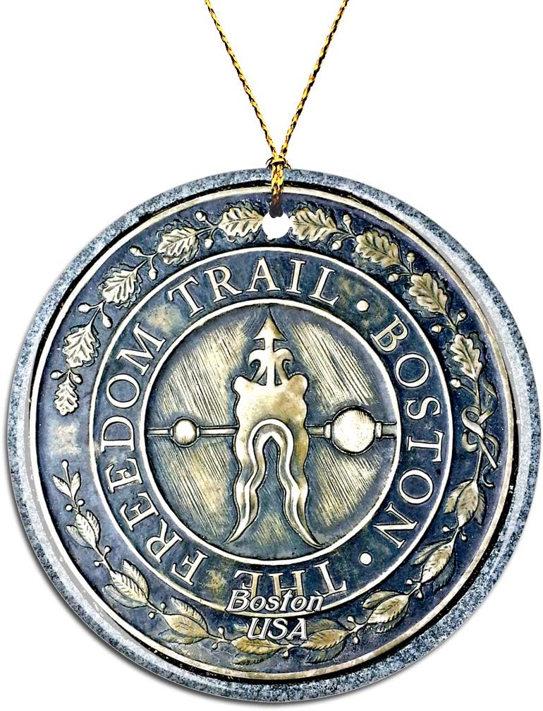 Weekino USA America Freedom Trail Boston Christmas Xmas Tree Ornament Decoration Hanging Pendant Decor City Travel Souvenir Collection Double Sided Porcelain 2.85 Inch