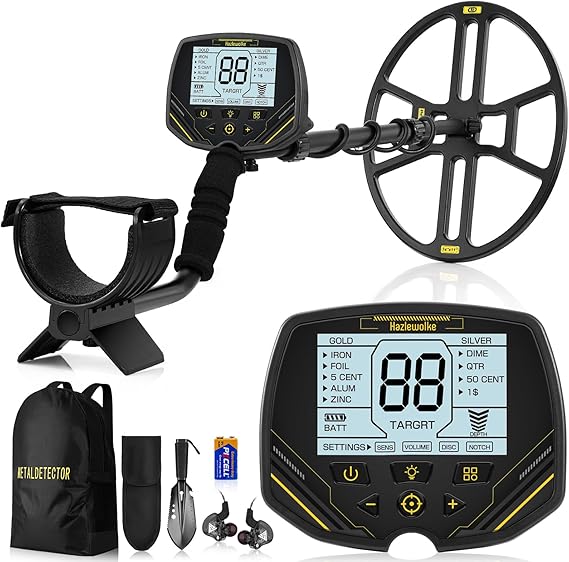 Hazlewolke Professional Metal Detector with 14'' Large Double-D Waterproof Search Coil,4 Mode with High Sensitivity & Pinpointer Function, Metal Detectors for Adults with Backlight LCD Display-DD90