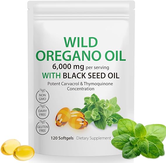 Oil of Oregano Softgels,Oregano Oil Capsules Organic,2-in-1 6000mg Oil of Oregano with Black Seed Oil 200mg,Oregano Oil with Black Seed Oil Softgels,120 Softgel Capsules