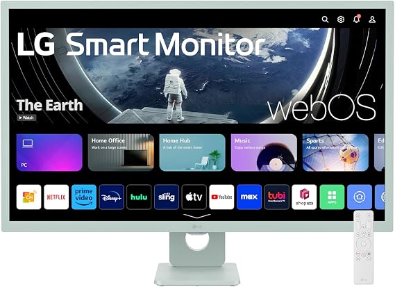 LG 32SR50F-G Smart Monitor 32-Inch FHD (1920x1080) IPS Display, webOS 23, HDR 10, x2 Built-in Speakers, AirPlay 2, Screen Share, Bluetooth, ThinQ App, Remote Control, Green