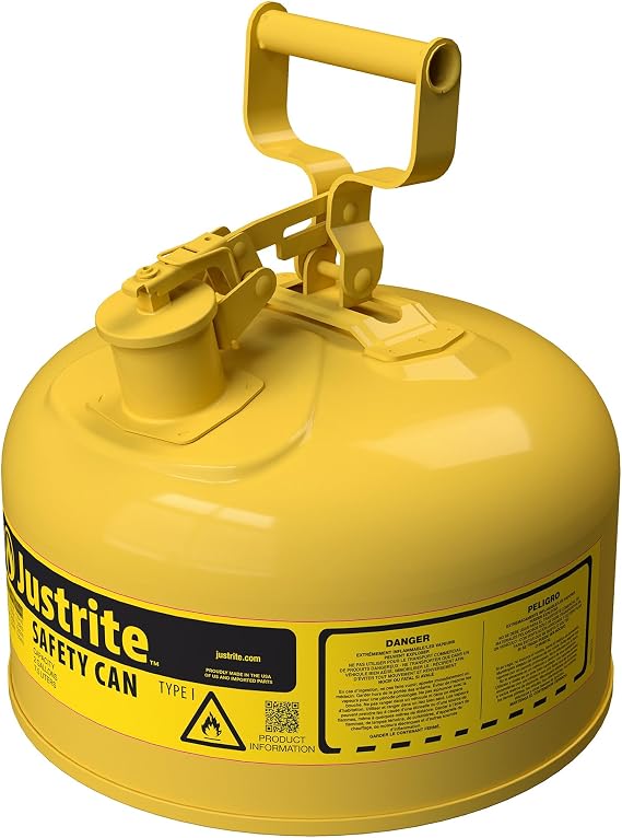 Justrite Type I Diesel Safety Can, Yellow Galvanized Steel, Made in the USA
