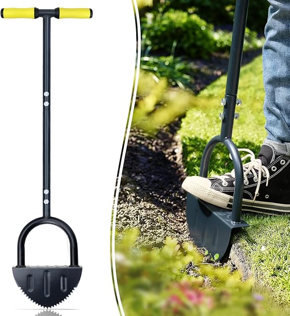 Colwelt Saw-Tooth Edger Lawn Tool, Half Moon Lawn Edger with T-Grip, Sidewalk Grass Long Handled Step Edger, 38-Inch | Garden Edging Tool with Sharp Steel Blade, 38in, Wide Footplate, Ergo T-Grip Handle, Edging Shovel for Landscaping & Sidewalk