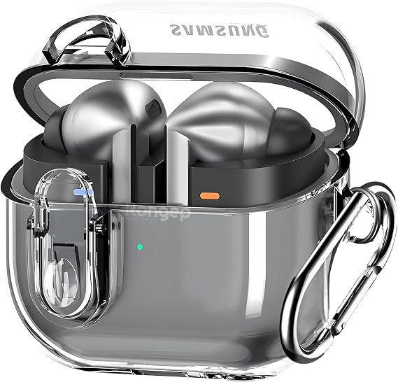Rongep Samsung Galaxy Buds 3 Pro/Buds 3/Buds 3 FE için Güvenlik Kilit Tasarımlı Şeffaf Kulaklık Kılıfı Darbeye Çizilmeye ve Sararmaya Karşı Dayanıklı Taşıma Askılı TPU Silikon Koruyucu (Şeffaf-Siyah)