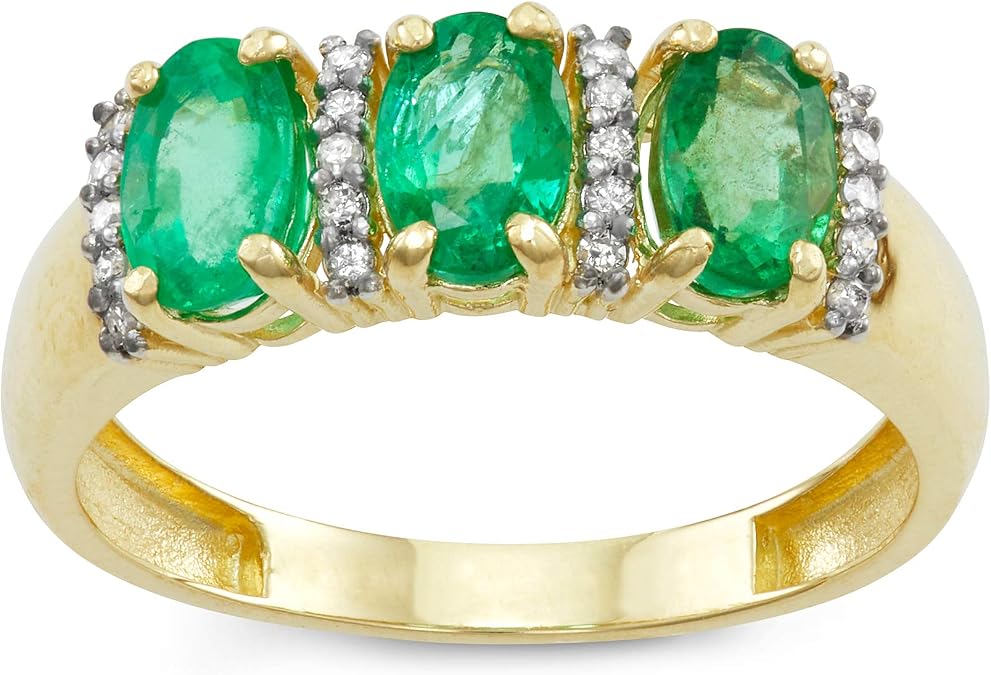 Tiara 10K Gold Emerald and .1 CTTW Diamond Ring