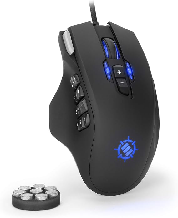 ENHANCE Theorem 2 MMO Mouse with 13 Programmable Side Buttons - RGB Gaming Mouse with 6 Customizable DPI Settings, 5 Gaming Profiles, Quick Fire Button, Wired, Ergonomic - Black