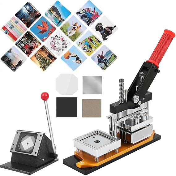 Square Fridge Magnet Making Machine, Badge Maker Machine with Paper Cutter, 50 mm Fridge Magnet Button Badge Making Fridge Magnet Button Maker Machine for Picture Badge Button,Machine+Acrylic+Magnet