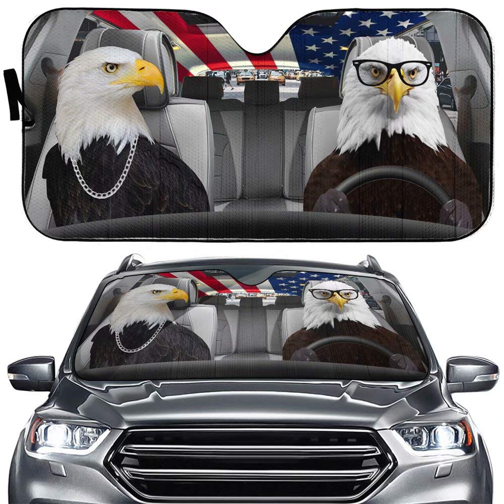 Eagle Driver Car Sun Shade American Flag Auto Front Window Windshield Animal Car Sunshade Anti-Sunlight Automotive Cover Dog Block Sun Glare for Car SUV Truck UV Rays