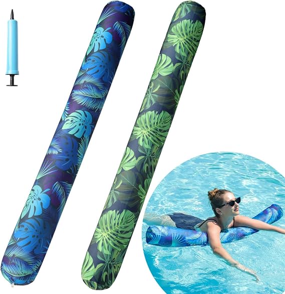 FindUWill Inflatable Swim Pool Noodles, 2 Pack Soft Fabric Covered Large Swim Noodles, Premium Buoyancy for Swimming Floating, Pool Floats Toys for Adults Pool Accessories