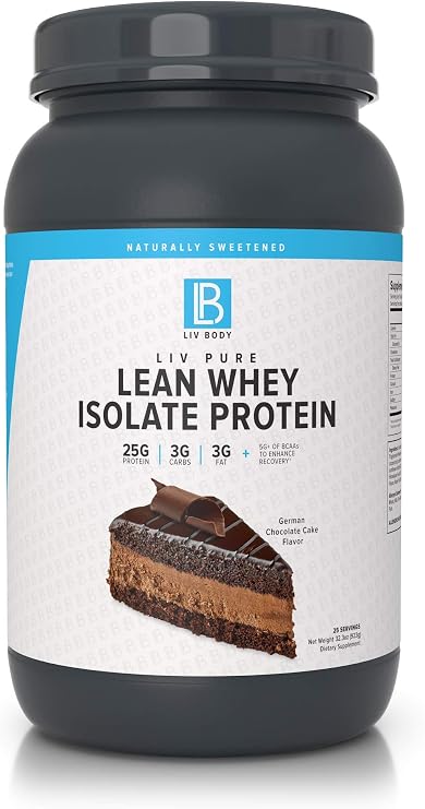 LIV Body | LIV Pure Lean Whey Isolate Protein | Gluten + Lactose Free | No Artificial Sweeteners, Low Fat, Low Carbs, 25g of Protein, Hormone Free, Gluten Free, Soy Free (German Chocolate Cake) ...