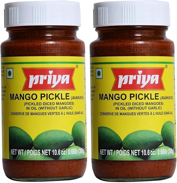 Priyaa Mango Pickle 300g (Pack of 2) | Authentic Spicy Indian Achar | Traditional Andhra-Style Pickle | No Artificial Preservatives