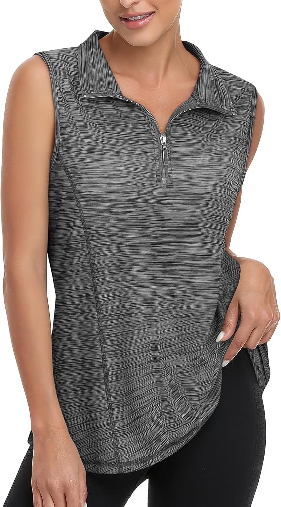 Viracy Women's Zip Up Golf Workout Tank Tops Sleeveless Quick Dry Athletic Polo Shirts