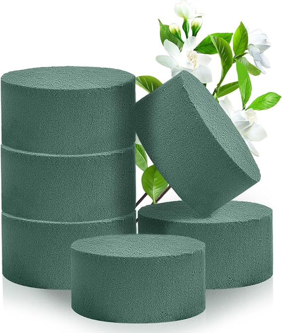 6Pcs Round Floral Foam, 3.2in Green Flower Foam Dry/Wet for Arrangements | 3.2 Inch Plant Flower Foam, Wet & Dry for Fresh or Artificial Flowers, Florist Foam for Weddings, Birthdays & Home Decor