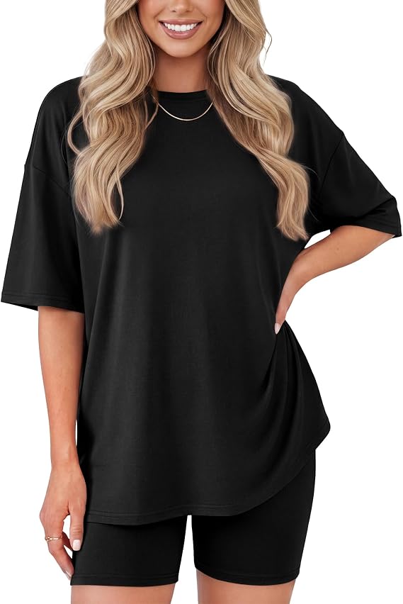 ZOOSIXX 2 Piece Sets for Women Summer - Oversized T-Shirt and Biker Shorts Lounge Sets Matching Outfit for Travel Casual
