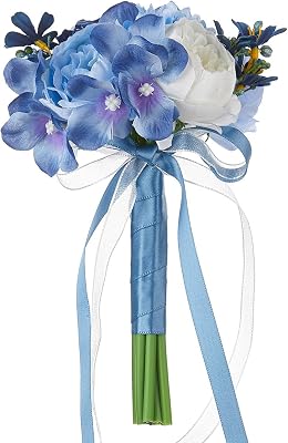7.8 Inch Mini Flower Girl Artificial Flower Bouquet with Lace Ribbon, Silk Bridesmaid Bouquet with Green Leaves, Faux Floral Bouquet for Wedding Party Anniversary Table Home