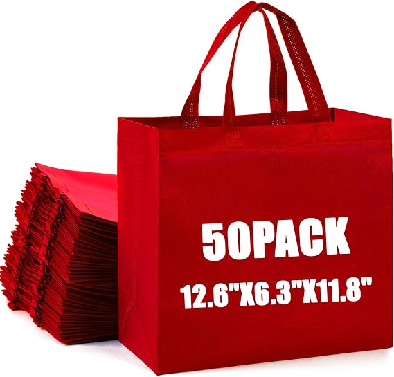 50pcs Reusable Grocery Bags with Handles Non Woven Shopping Tote Bags Bulk