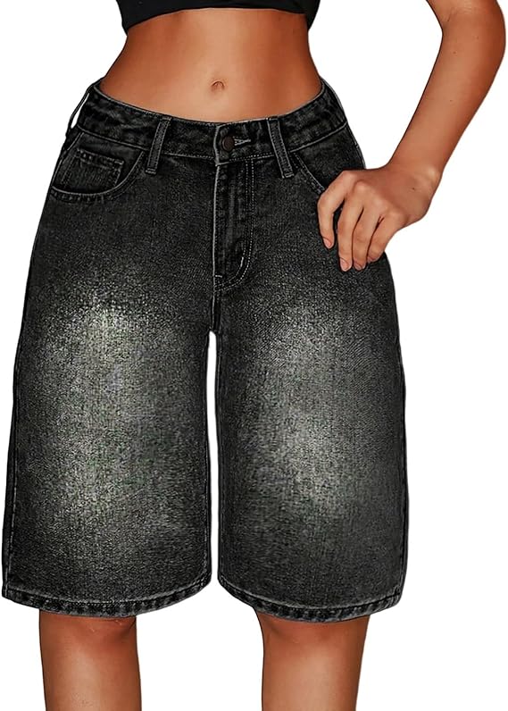 Girls Bermuda Jean Shorts Trendy High Waisted Stretchy Denim Shorts Summer Y2k Knee Length Casual Long Shorts 12-16Years