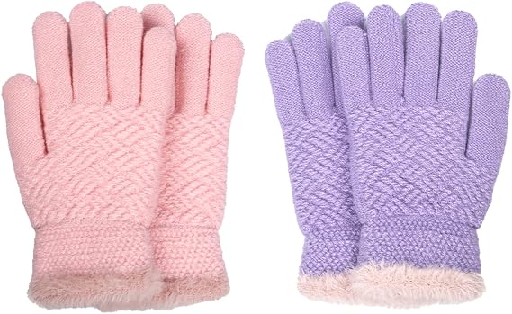 FENELY 2 Pairs Kid Winter Knit Gloves Stretchy Warm Gloves Gift for Boy Girl