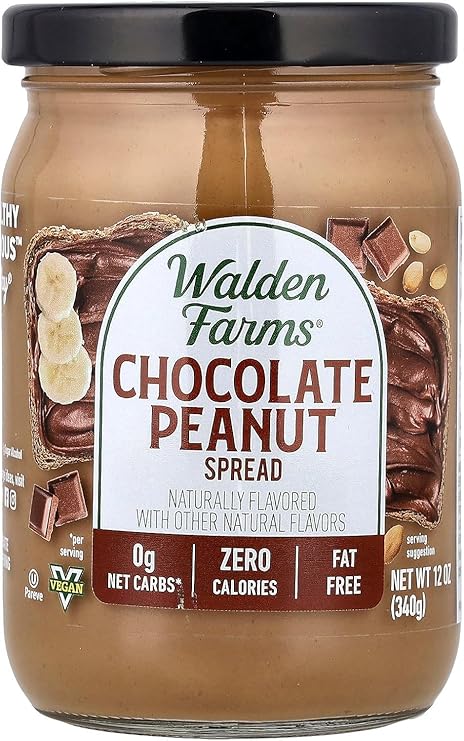 Walden Farms Chocolate Peanut Spread Zero Calorie, Low Carb, Keto-Friendly, Vegan, Sugar-Free, Chocolate Peanut Flavor 12 oz Bottle