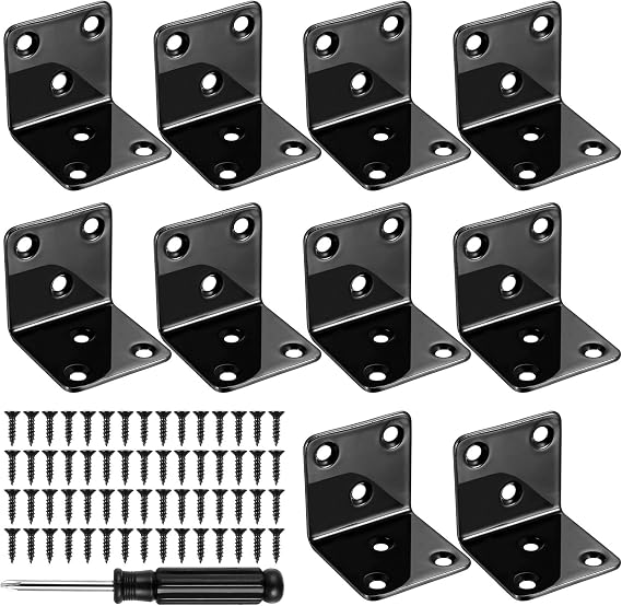 10 pcs Heavy‑Duty 90° L Brackets 40×40 mm for Wood (Black)