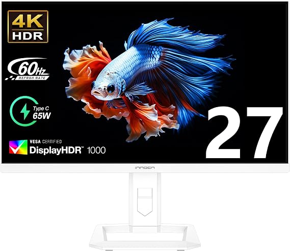 INNOCN 27" Mini LED 4K Monitor, HDR1000, 99% DCI-P3 99% sRGB, 1.07B Colors, IPS, USB-C, HDMI 2.1, DP, Speakers, Auto Brightness, Height Adjustable, Mountable, White