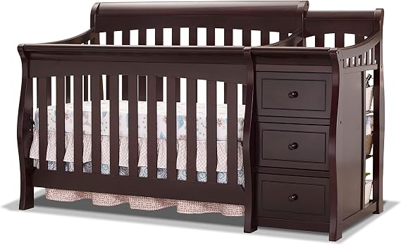 Sorelle Furniture Princeton Elite Crib and Changer Classic -in- Convertible Diaper Changing Table Made of Pine Wood Non-Toxic Finish Wooden Baby Bed Toddler Childs Daybed Full-Size Nursery - Espresso