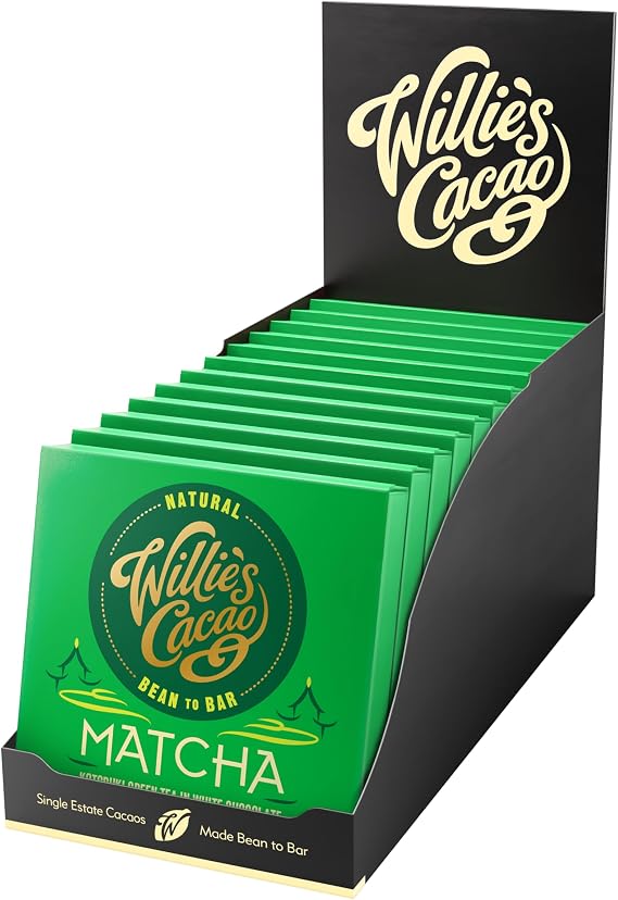 Willie's Cacao Bar - Matcha, White Chocolate with Ceremonial Grade Green Tea - 50g x 12 Multipack - Artisan Made