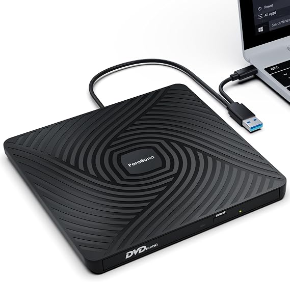 PeroBuno External CD DVD Drive 0.5-inch Ultra-Slim Type-C 3.0 Optical Drive