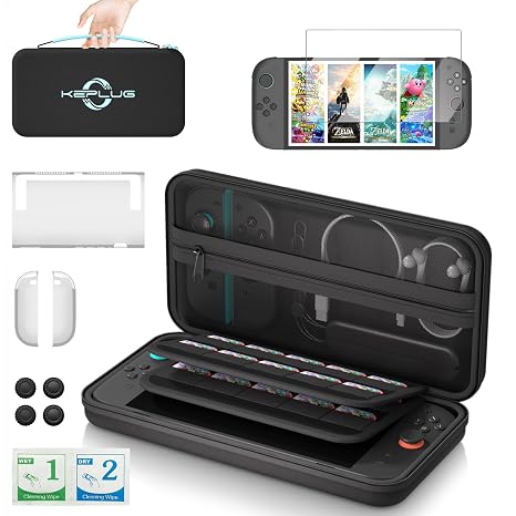 KEPLUG Switch 2 Accessories Case,20 in 1 Sports Bundle for Nintendo Switch 2/1 with 2 Joycon Grips 2 Steering wheels,Durable Family Accessories Kit,2 Tennis Rackets,Golf Clubs 2 Swords 2 Leg Strap
