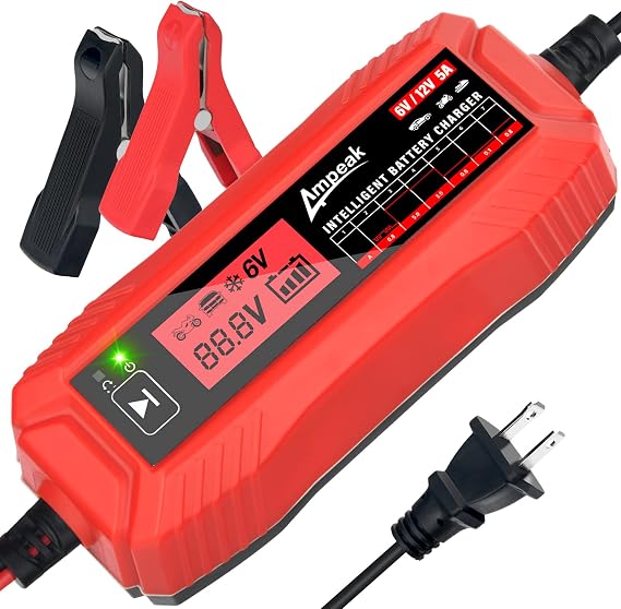 Ampeak Car Battery Charger: 6V/12V 0.8A/5A Auto Trickle Charger Maintainer with Winter Mode, Pulse Maintenance, LCD Display, ETL