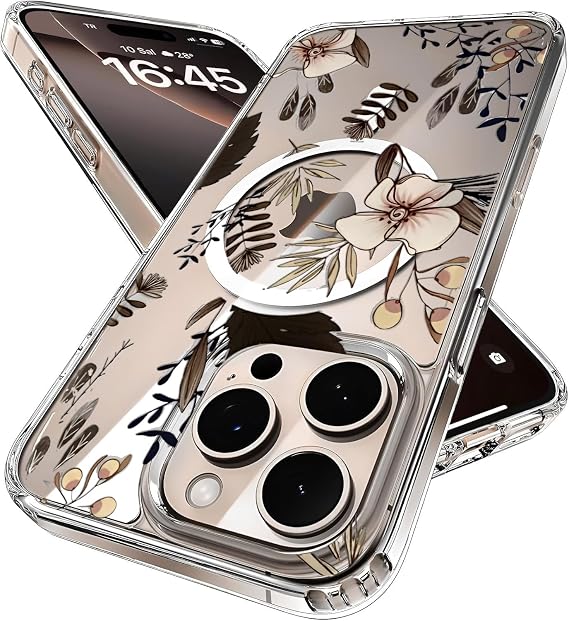 Minesk iPhone 15 Pro için Flower Serisi Magsafe ile Uyumlu Göz Alıcı ve Şık Tasarımlı Çiçek Desenli Silikon Kılıf Kapak (Brown, 15 Pro)