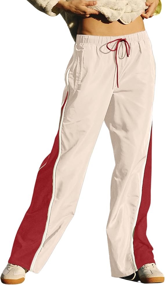 Hongsui Women's Cool Side Panels Wide Leg Pants Drawstring Lightweight Palazzo Pants Casual Pants with Pockets