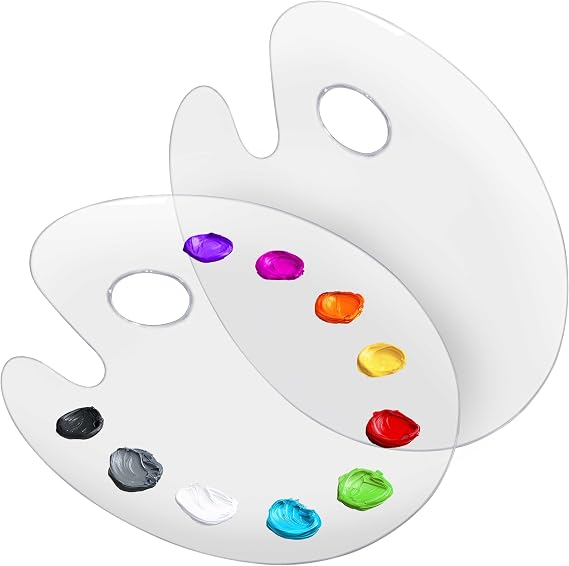 U.S. Art Supply 9" x 11.8" Clear Oval Acrylic Painting Palette (2-Pack)
