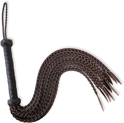 PU Leather Brown Whip Handmade Bullwhip, 36 Inch Nine Leaves Tassels Whip Costume Accessory Horse Riding Crops Equestrianism Whips for Stage Performance Racing Cosplay, Wristband Design