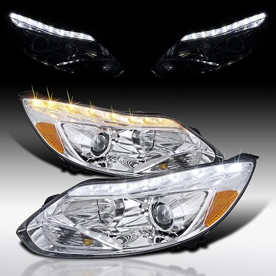 Autozensation Headlights For 2012-2014 Ford Focus Chrome Left+Right
