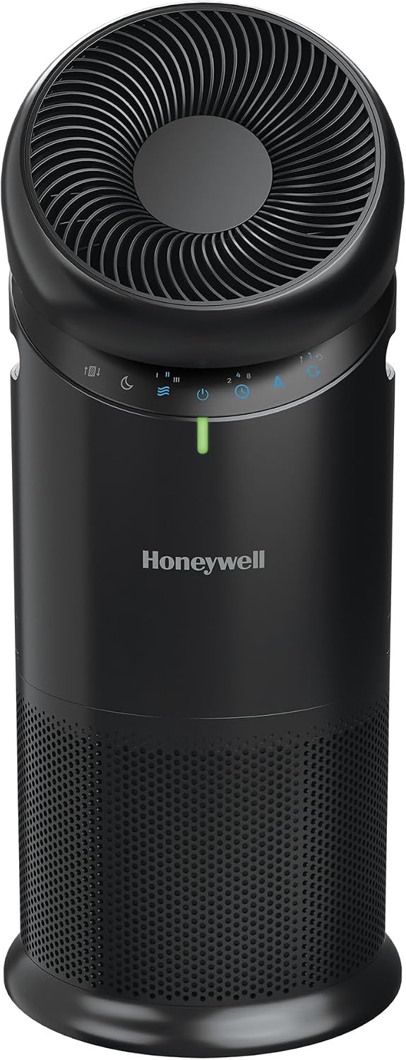 Honeywell Allergen Plus™ 3-in-1 HEPA Air Purifier, Fan & Adjustable Airflow with 30°, 90°, or 360° Circulation for Large Rooms up to 1928 sq ft, Air Quality Sensor, Sleep Mode, HPA6000, Black