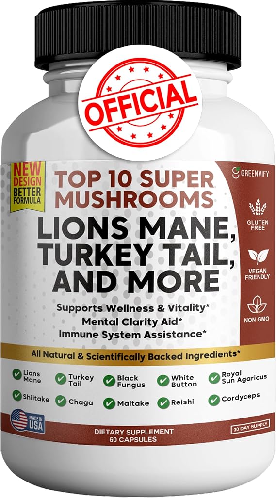 Super Mushrooms 10-in-1 Immunity Complex, Shiitake and Maitake Extract Blend, 60 Capsules