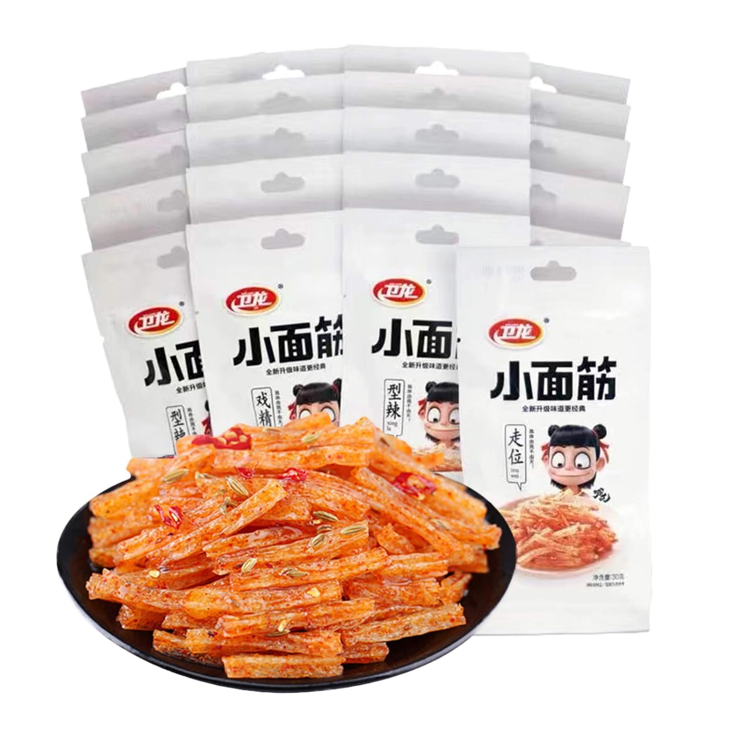 WeiLong Latiao, Set of 20 packs Chinese Special Spicy Snack Food, Spicy Strip, Vegan - Kosher - Gluten-Free, Independent small package, for Jobs and Party Casual Vegan Snacks
