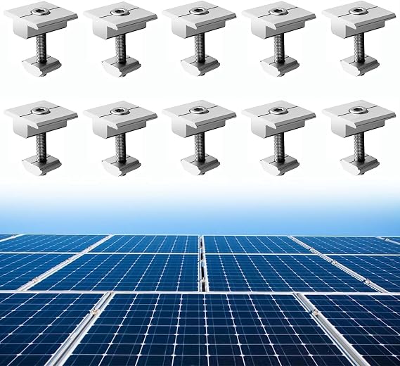 Anbte 10pcs Solar Panels Centre Clamps 30mm, Aluminium Solar Panel Mounting Brackets T-Shaped Mid Clamps Solar Panel Bracket Kit for Metal Roof, Tin Roof, Flat Roof, Sheet Roof