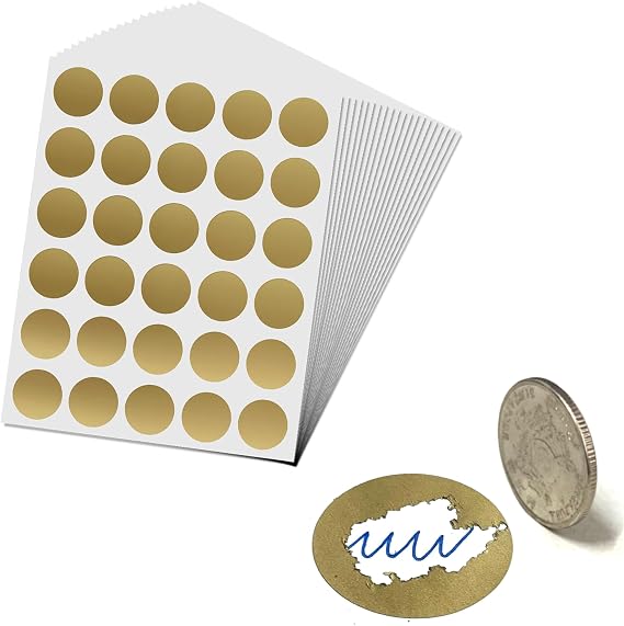1500 Pieces - 1" Scratch Off Stickers Labels - Round/Circle, Gold
