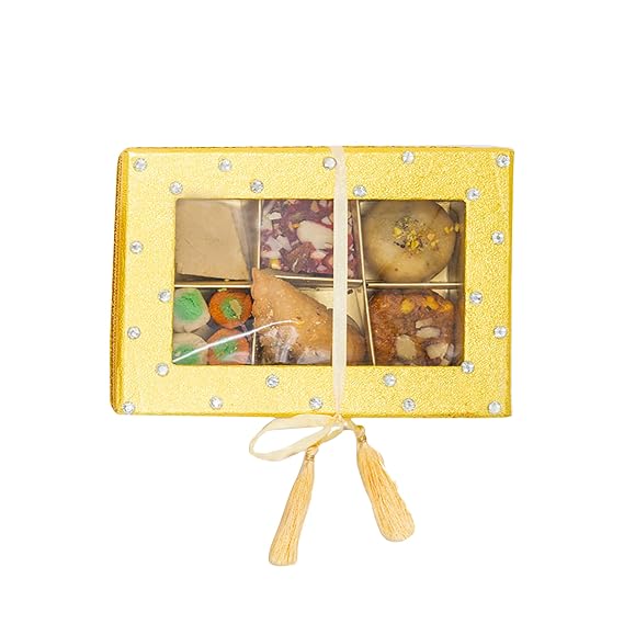 Rakhi-Gift-Sukhadia's - Gold Kundan 6pc - Sukhadia's Indian Mithai Gift - Freshly Made In USA