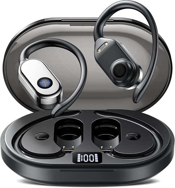 Wireless Earbuds 45 Hours Bluetooth 5.5 Headphone Sport, 2026 Bluetooth Earbuds Over Ear Bud with Earhooks, LED Display Noise Cancelling Mic IPX7 Waterproof Earphone