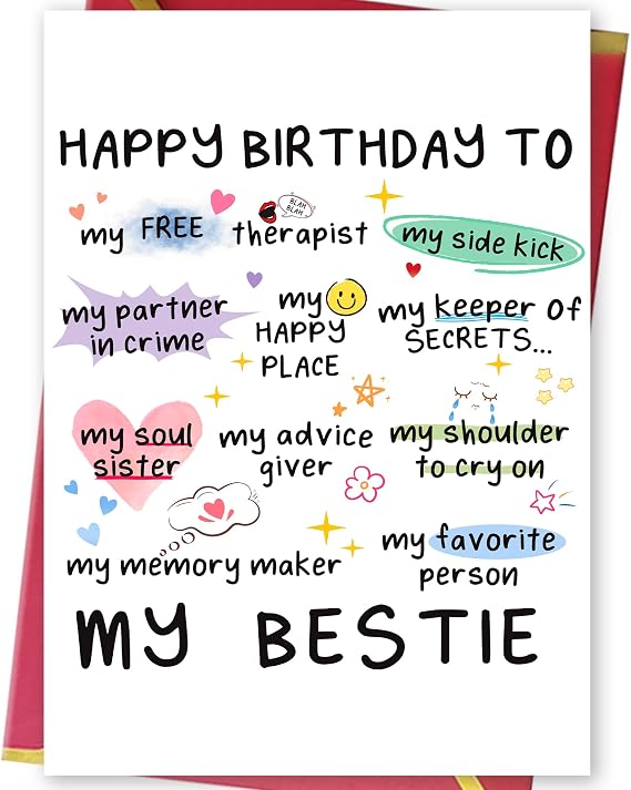 Funny Birthday Card Gift for Women Her Bestie Best Friend | Happy Bday Decoration for Her,Friendship Birthday Cards for Women,Thick 5.3in x 8in Card Stock with Premium Envelope