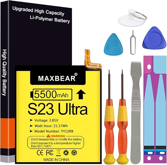 Galaxy S23 Ultra Battery, Upgraded 5500mAh 3.85V Li-Polymer Replacement Battery EB-BS918ABY Compatible with Galaxy S23 Ultra SM-S918U SM-S918U1 SM-S918B/DS S23 Ultra with Repair Tool Kit
