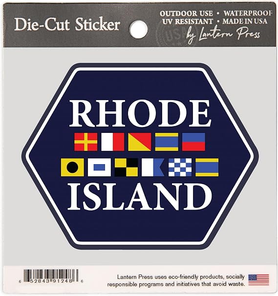 Lantern Press Sticker Rhode Island, Nautical Flags, Die Cut Vinyl, (Waterproof Decal for Cars, Water Bottles, Laptops, Coolers), Small