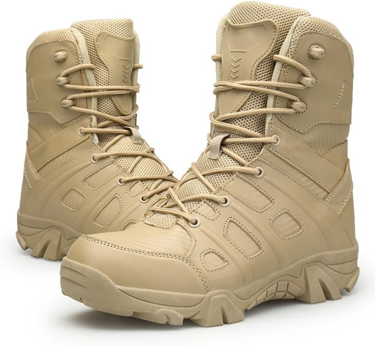 Men's Military Tactical Work Boots Side Zipper Lightweight Motorcycle Combat Booties Army Jungle Work Outdoor Motorcycle Boots