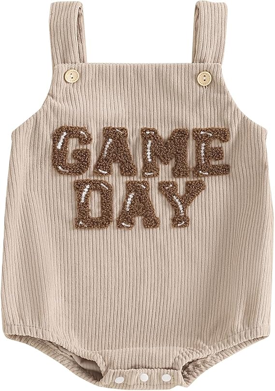 Infant Baby Boys Girls Overalls Sleeveless Football Game Day Embroidery Corduroy Romper Cute Newborn Outfit