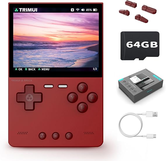 Trimui Brick Retro Game Console 3.2-Inches 1024x768 IPS Screen Built-in 64G TF Card Video Gaming Consoles 3000mAh Lithium Battery Supports Multiple Simulators Casual Game Console(Red)