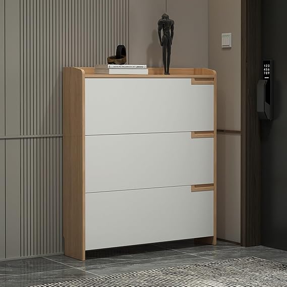 Shoe Storage Cabinet, Freestanding Shoe Cabinet with 3 Flip Drawers, Vertical Storage Shelf for Sneakers, Boots & Heels, Ideal for Entryway & Hallway Organization