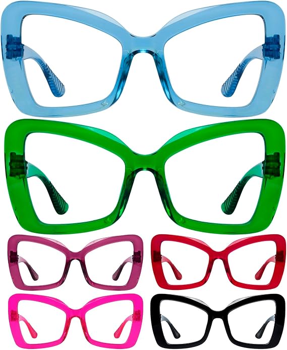 GUD Huge Butterfly Reading Glasses With Screwless Spring Hinge Metalless 6 Pack Oversized Readers for women +0.5
